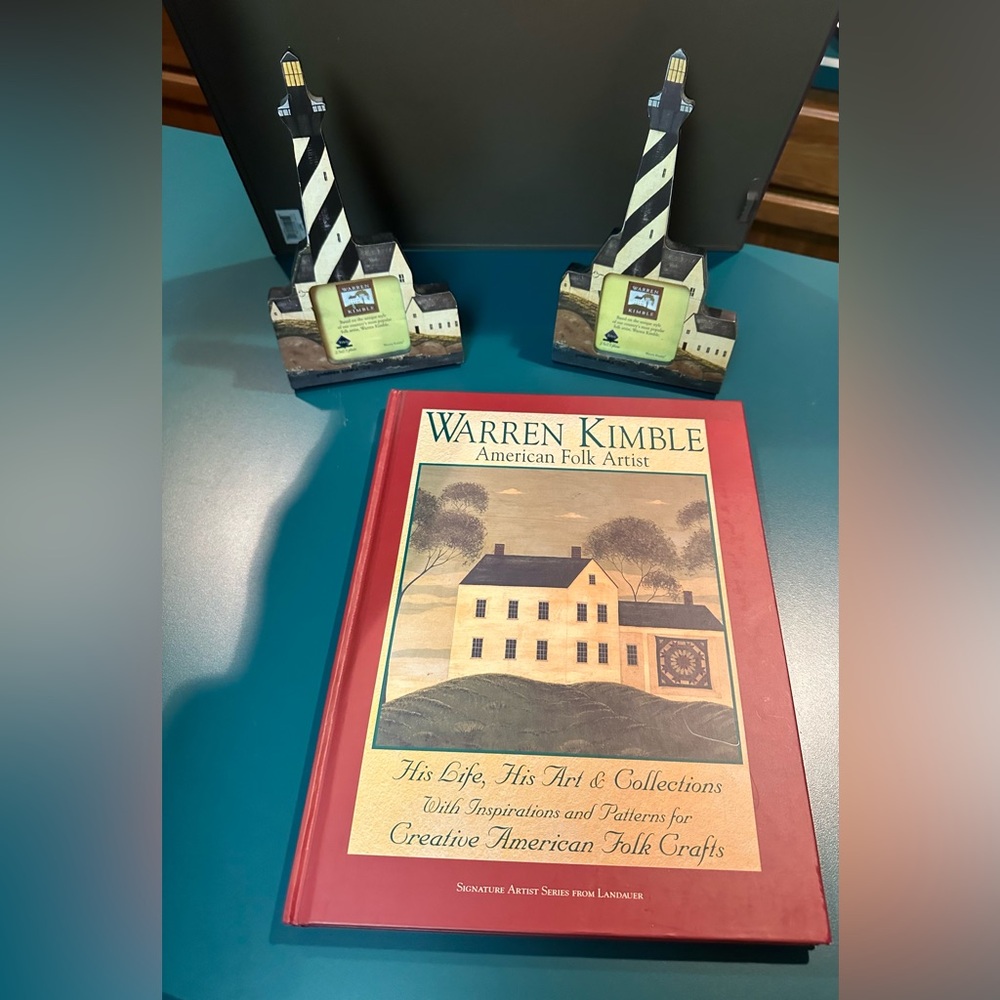 Set of 2 Warren Kimble lighthouse picture frames and Warren Kimble book